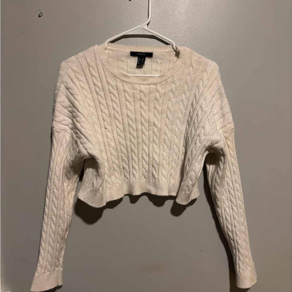Women's White Cable Knit Sweater
